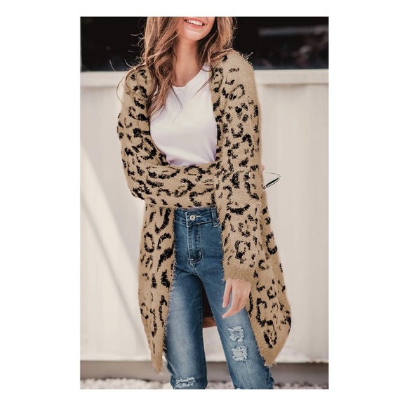 Sweaters - Fuzzy Leopard Print Cardigan